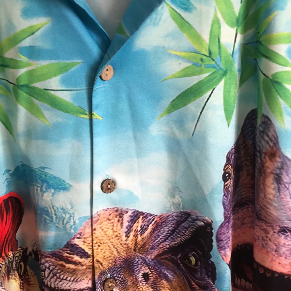 Men's Tropical Dino Print Shirt in Blue